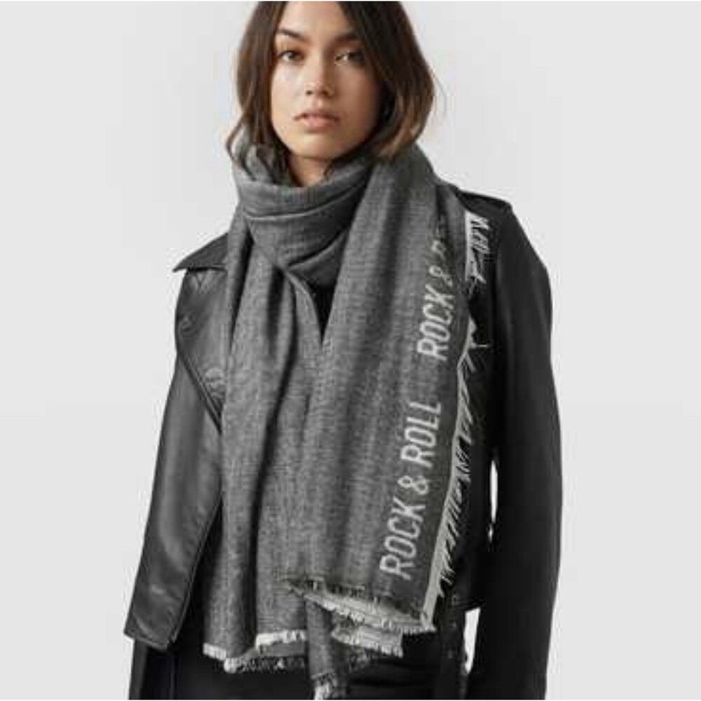 Saint + Sofia Rock & Roll Fringe Scarf Gray Made in Italy Oversized Wrap Shawl